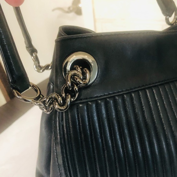 Coach Edie Quilted Black Leather Studded Turnlock Chain Straps Shoulder Bag❤️ - Picture 12 of 16